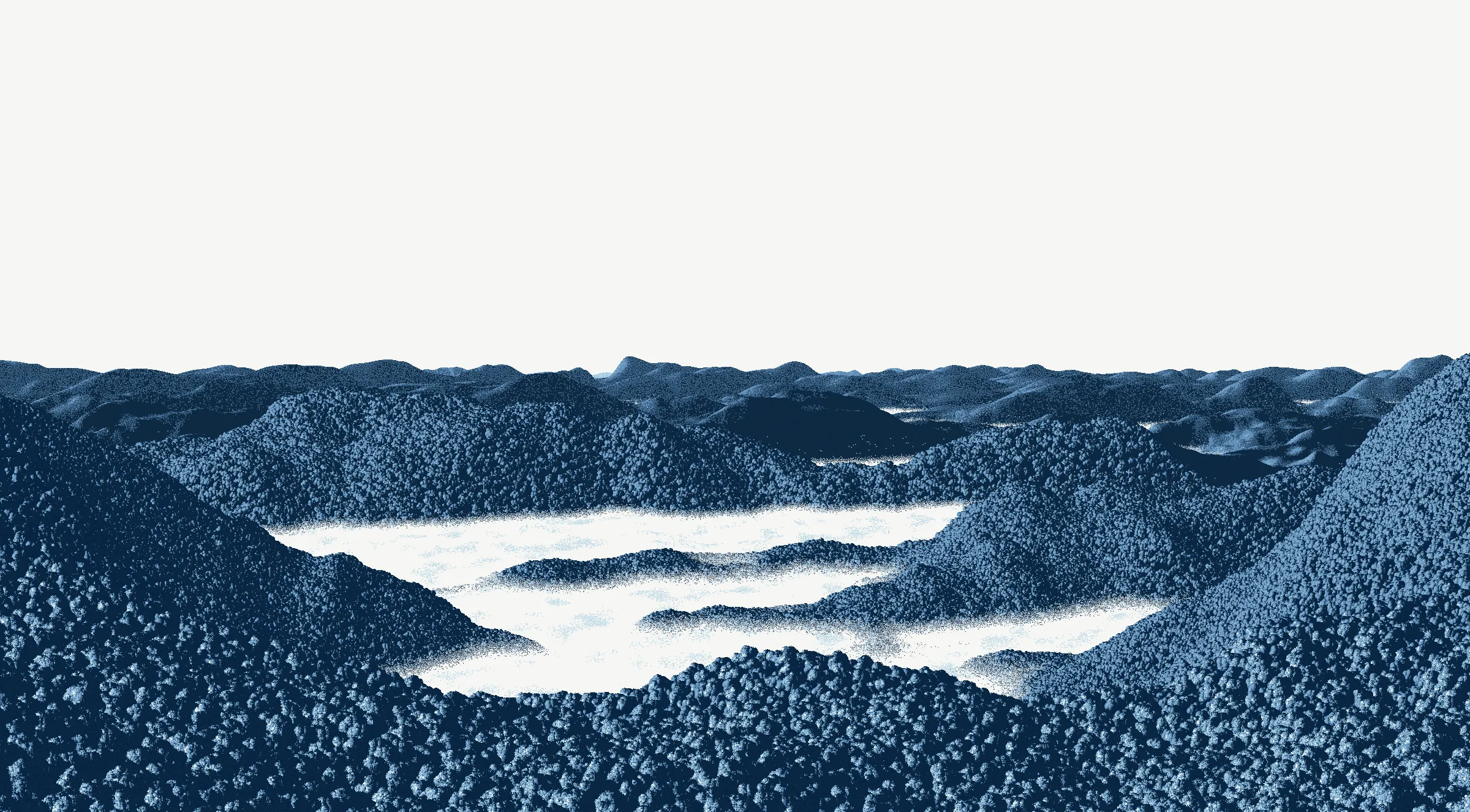 Layered Blue Ridge ridgelines over valley fog, drawn as a blue ink engraving